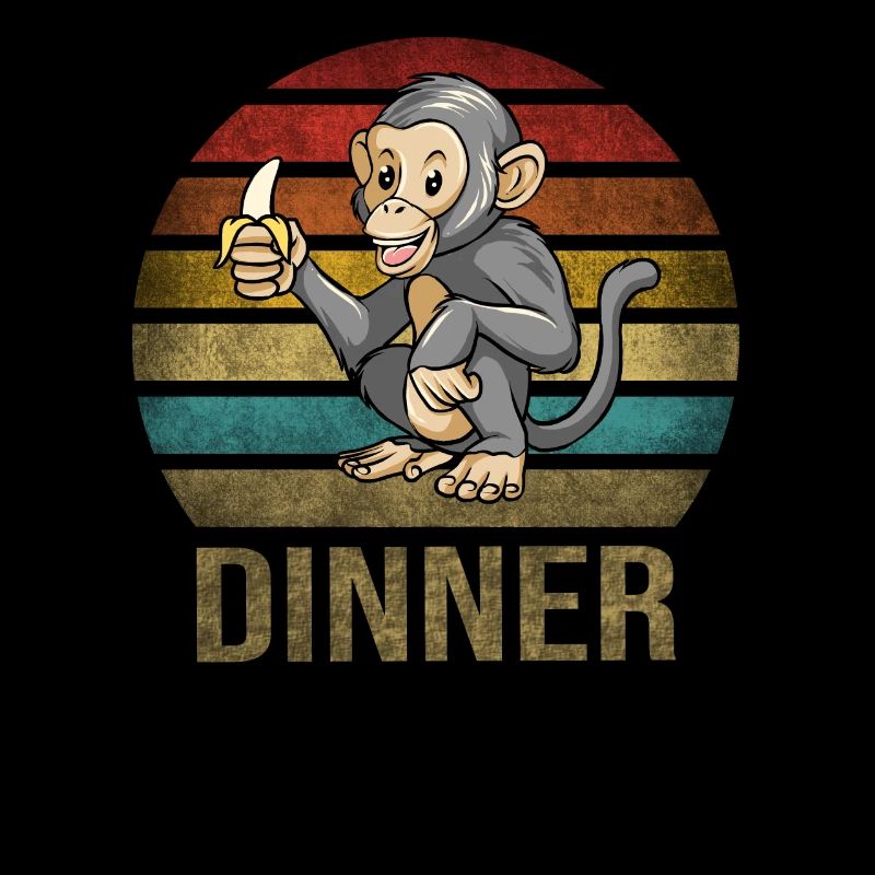 Singe mangeant banane Dîner Rétro Coucher de soleil