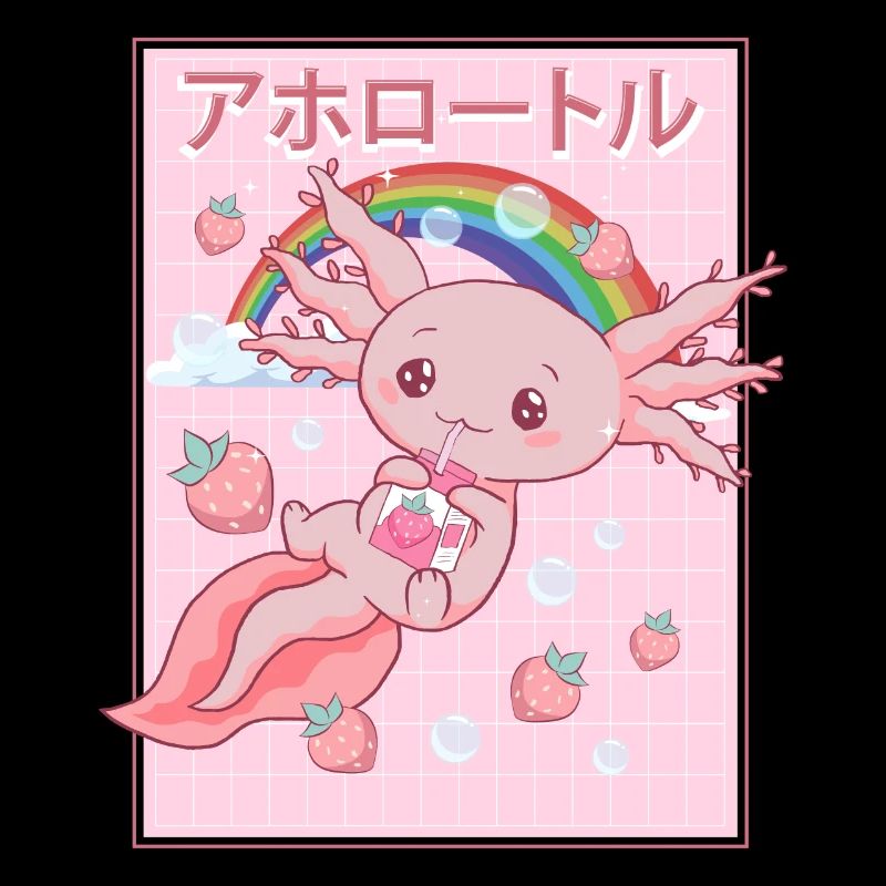 Kawaii Axolotl Strawberry Milk