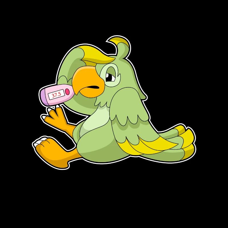 Parrot with clinical thermometer