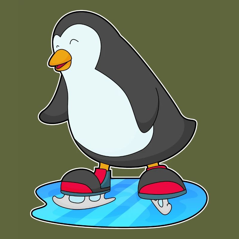 Pinguin beim Eislaufen mit Schlittschuhe