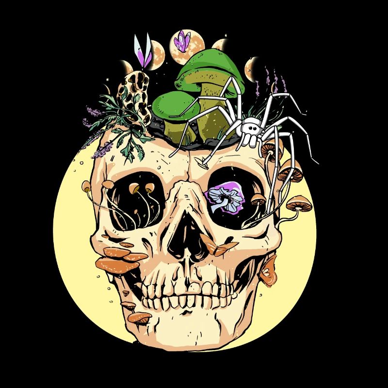 Horror Halloween Spinne Totenkopf Herbst Pilze