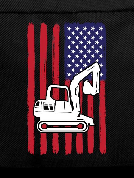 excavator with USA flag