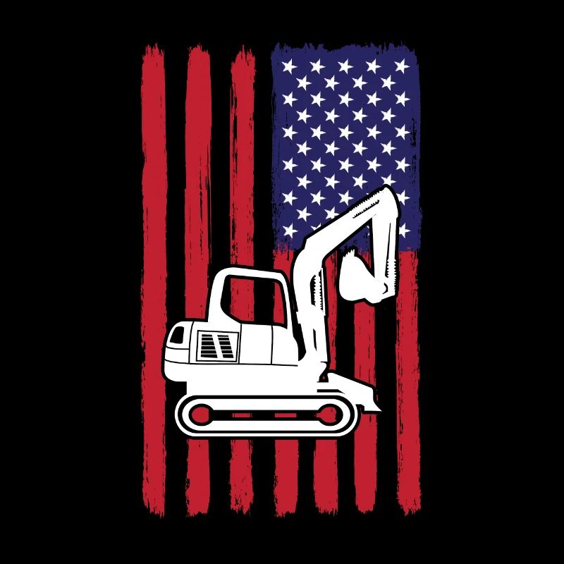 excavator with USA flag