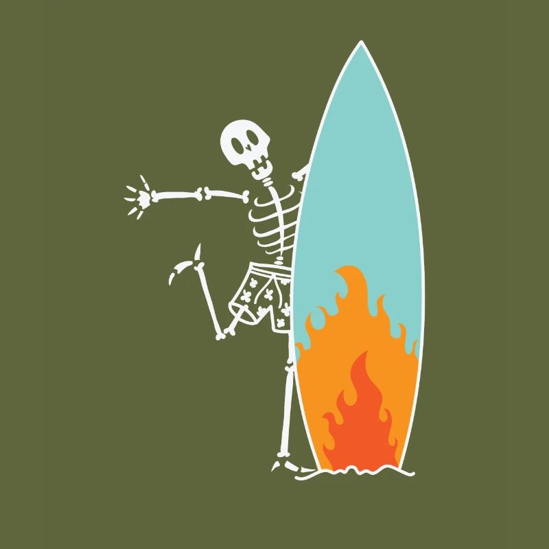 Squelette de surf avec planche de surf brûlante