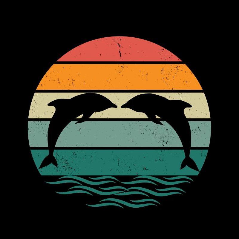Silhouette dolphins - Retro Sunset Dolphin