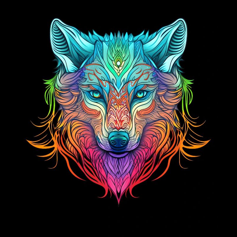 Rainbow Ghost Wolf Portrait