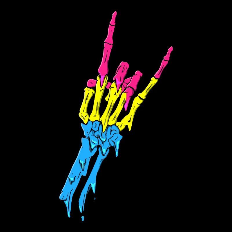 Pansexual Pride Pan Flag Devil Horn Skeleton