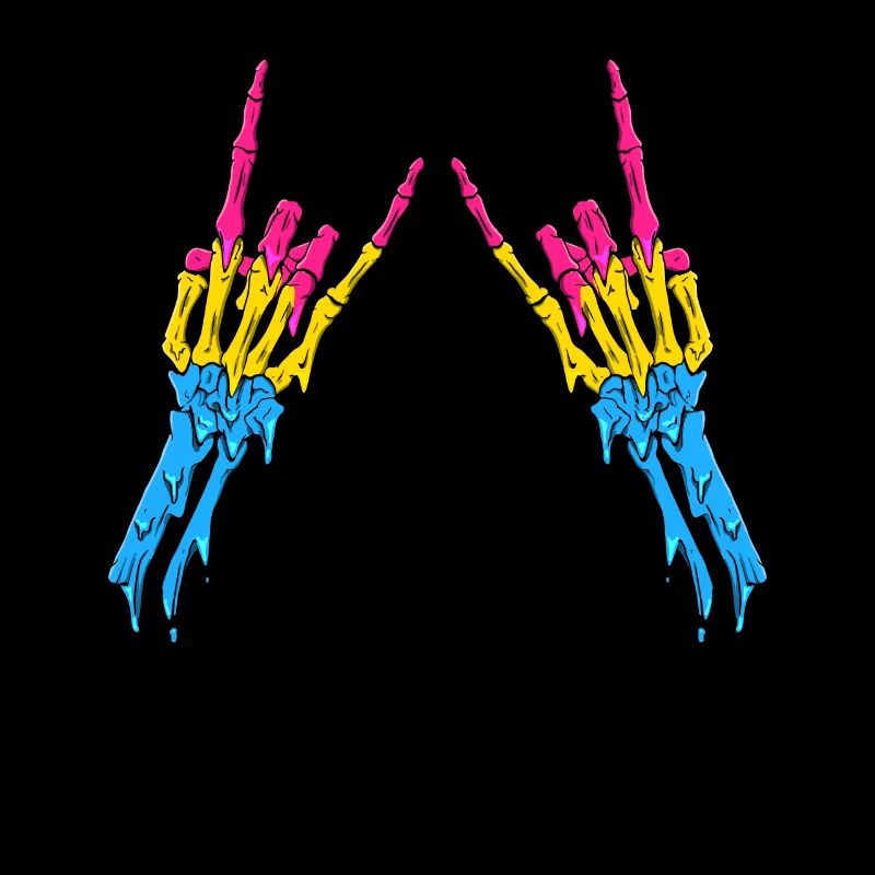 Pansexual Pride Pan Flag Devil Horn Skeleton