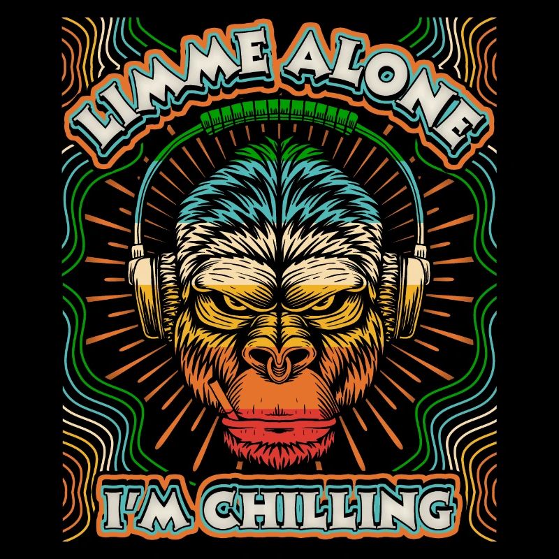 Affe mit Kopfhörer Gorilla-Affe, Chillen Spruch