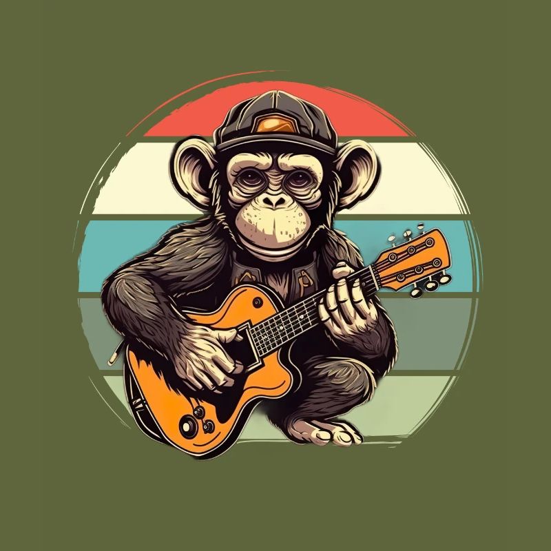 Affe Schimpanse spielt Acousitc Rock Gitarre