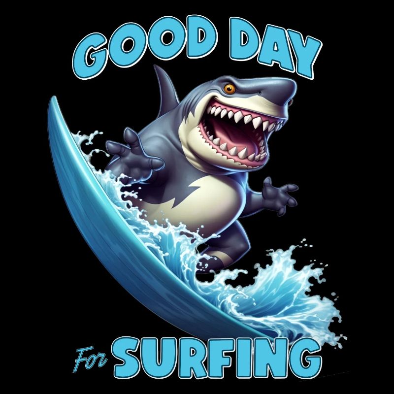 Drôle de requin avec une planche de surf - surfeur