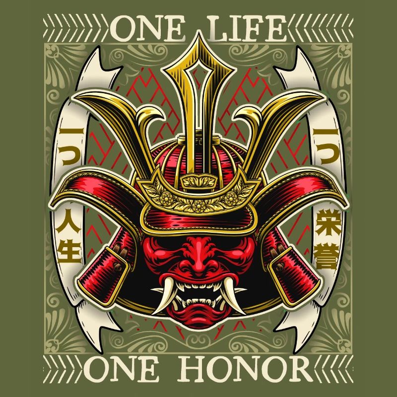 Japanischer Samurai Dämon, Samurai Krieger, Spruch