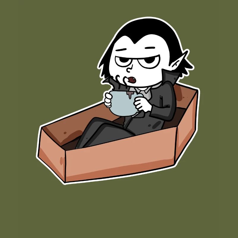 Vampire drinks coffee