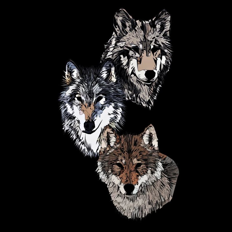 Three abstract wolf heads