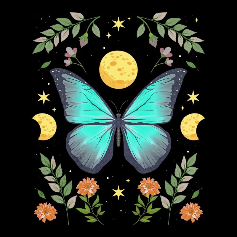 Cottagecore Monarch Butterfly Flowers Moon