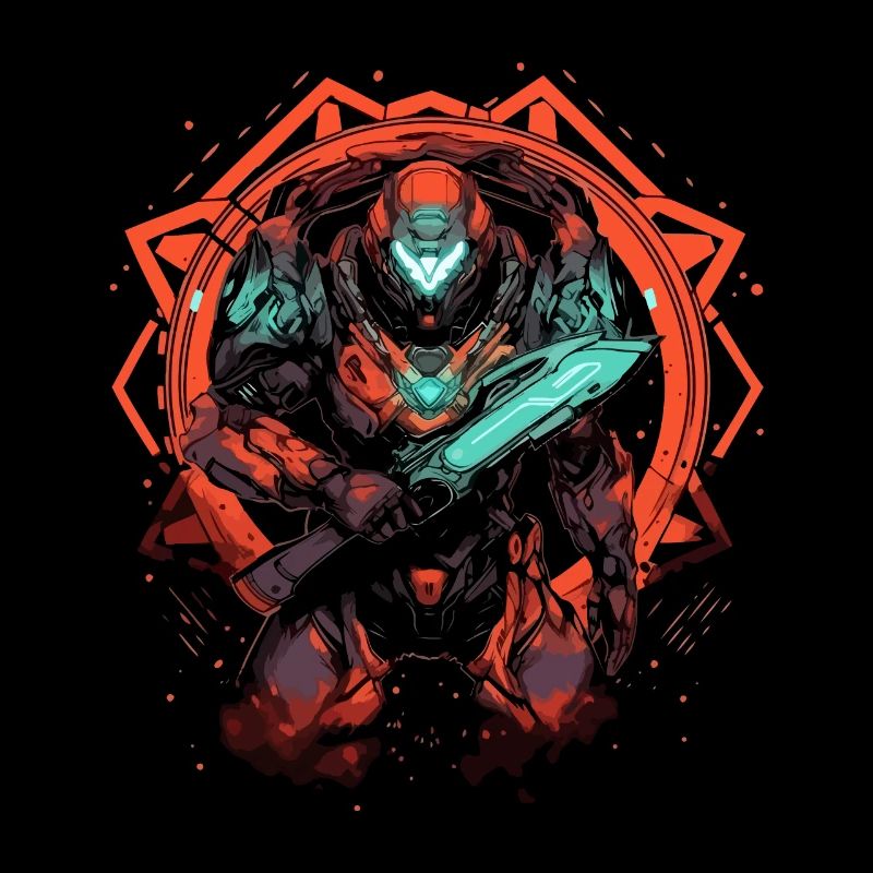 Epic Gamer Guardian avec épée devant le cercle rouge