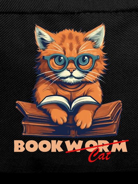 Cat with book and lettering