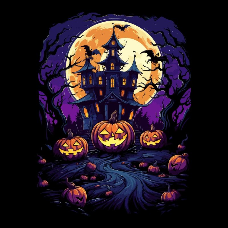 Spooky Night: Pumpkins, Moon and Haunted Castle