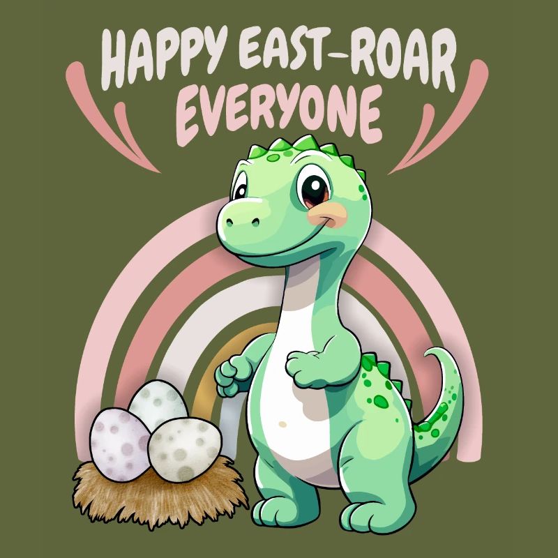 Easter, Dinosaur, Baby Dino with Easter Egg, Saying