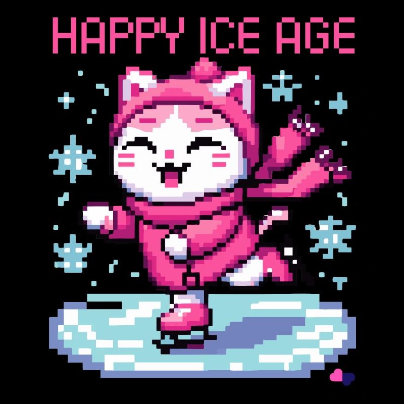 WITZIGE EISLAUF KATZE IN RETRO PIXELART