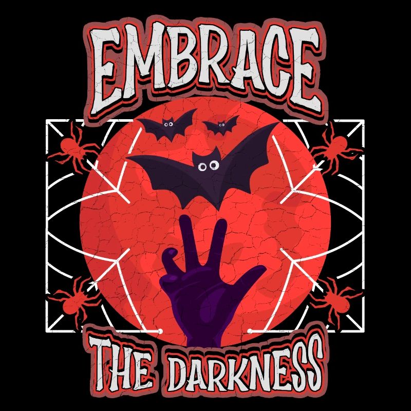 Horror moon with bat and zombie hand, saying