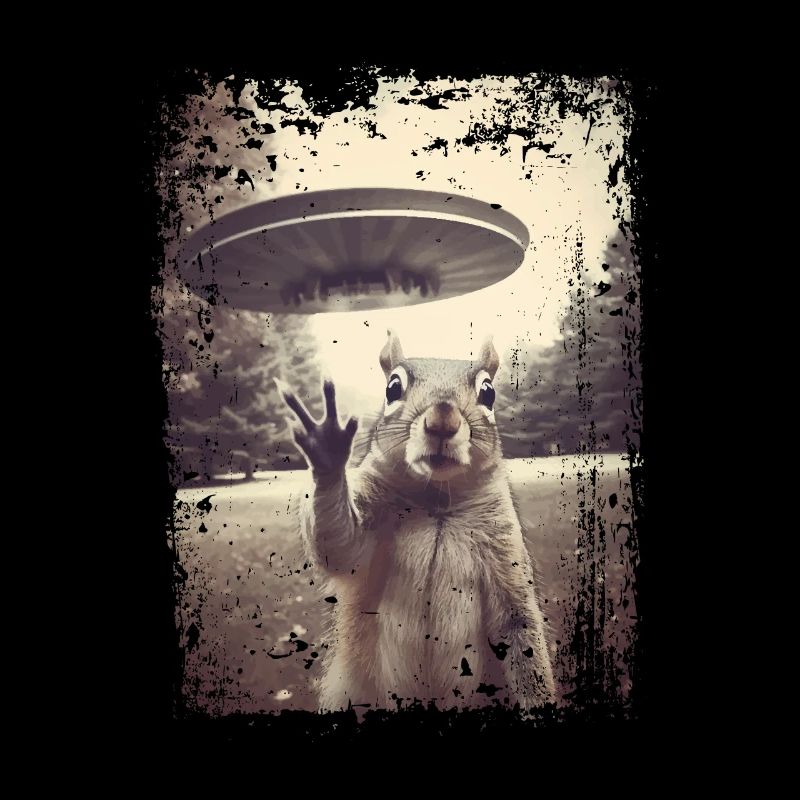 Funny Squirrel with UFO Retro Vintage Alien