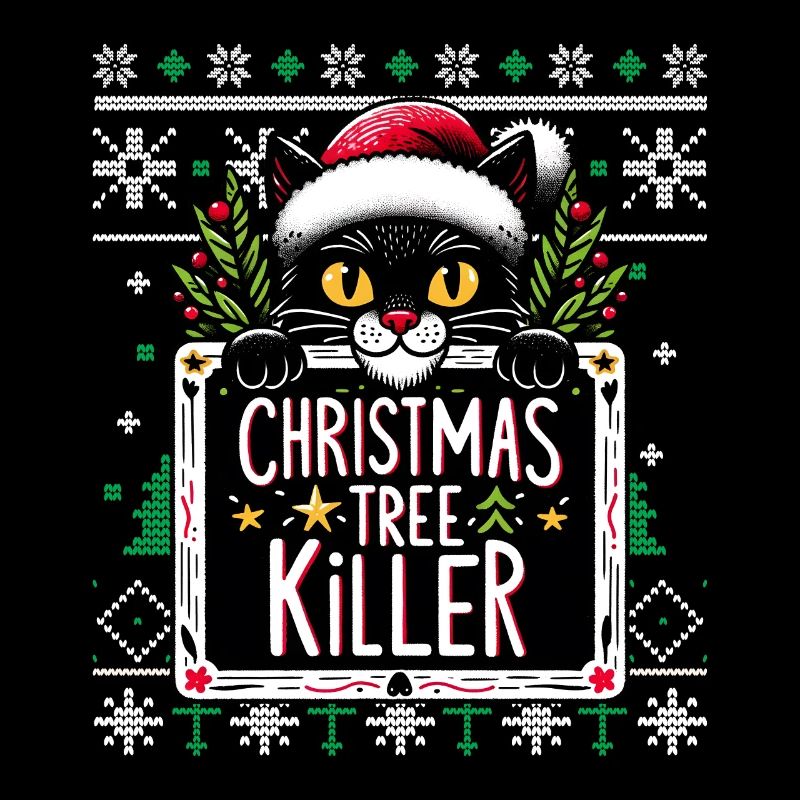 Meowy Tree Killer Chat Pyjama PJ Laid Drôle Noël