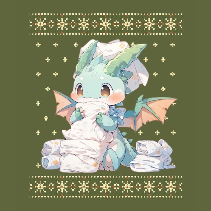 Dragon kawaii dans le style pull de Noël moche