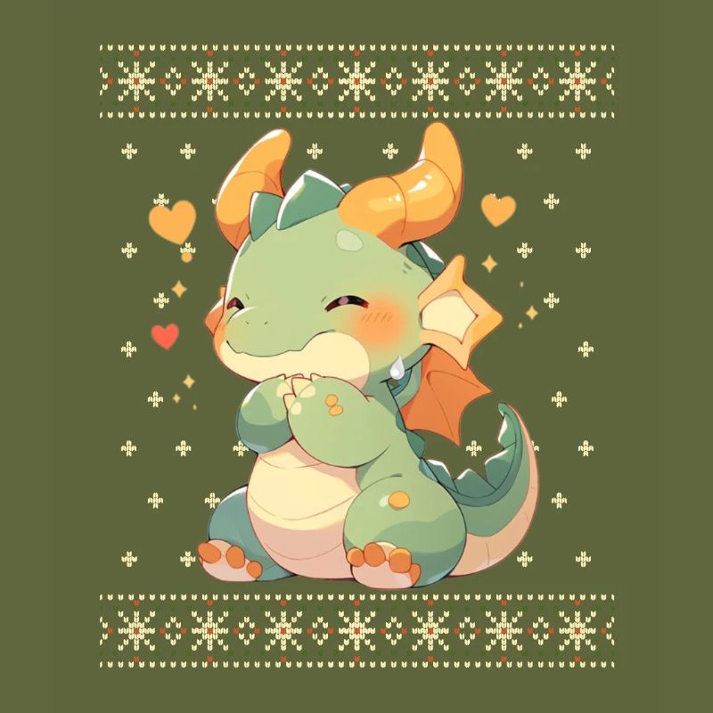 Dragon kawaii dans le style pull de Noël moche