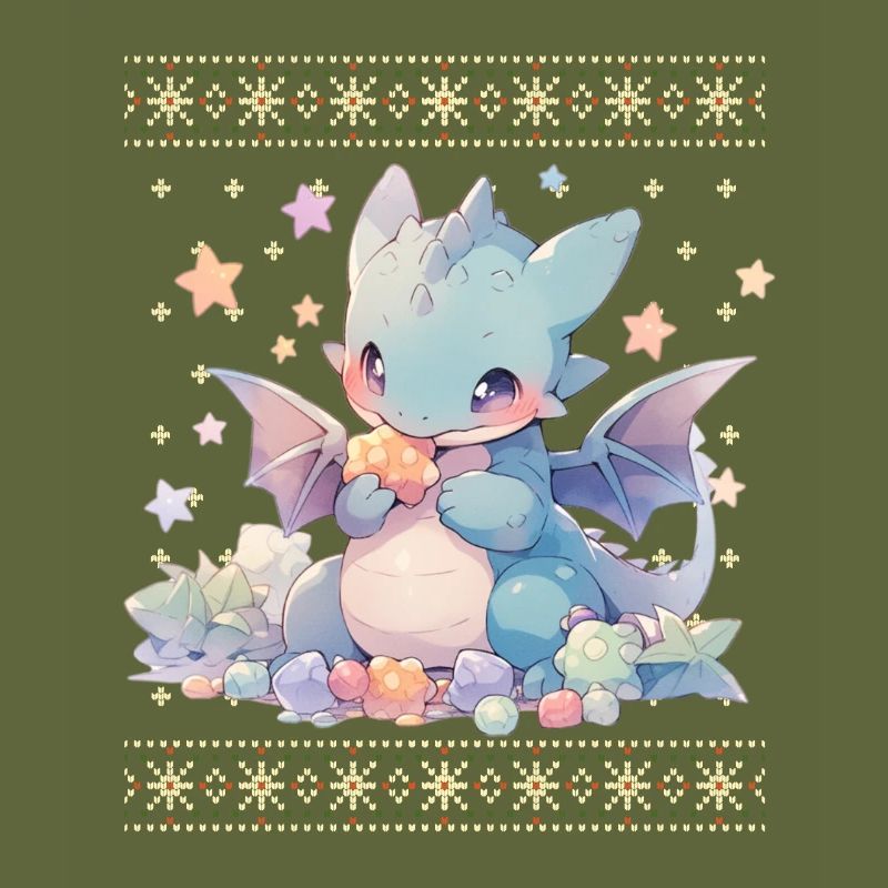 Dragon kawaii dans le style pull de Noël moche