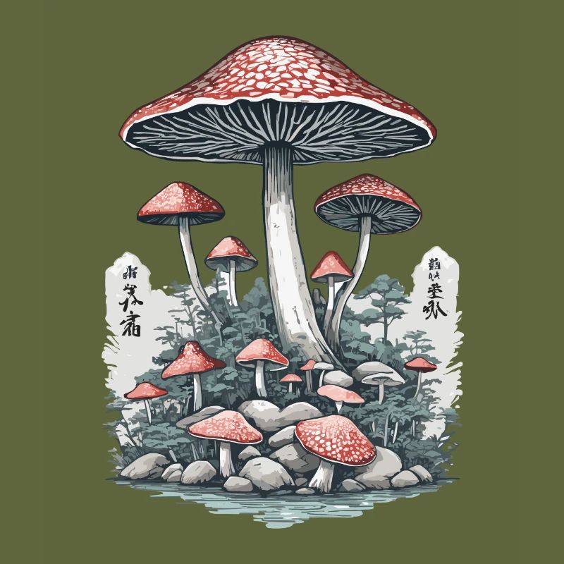 Japanese Toadstool Vintage Ukiyo-E Mushroom Design
