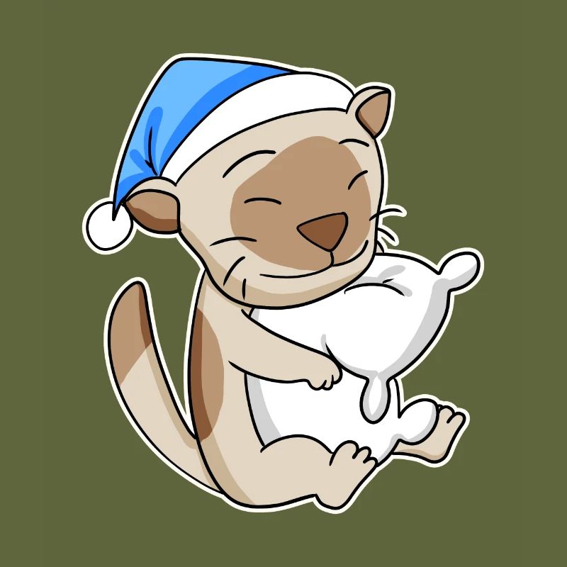 Sleeping Tired - Cat with Pillow and Sleepy Cap