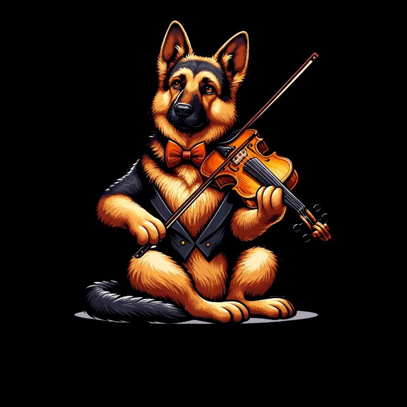 German Shepherd playing violin