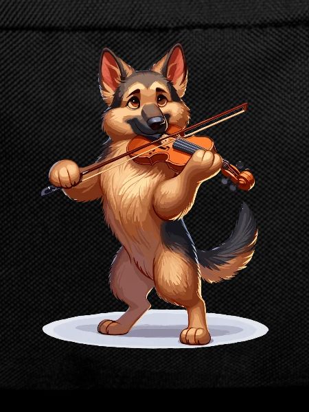 German Shepherd playing violin