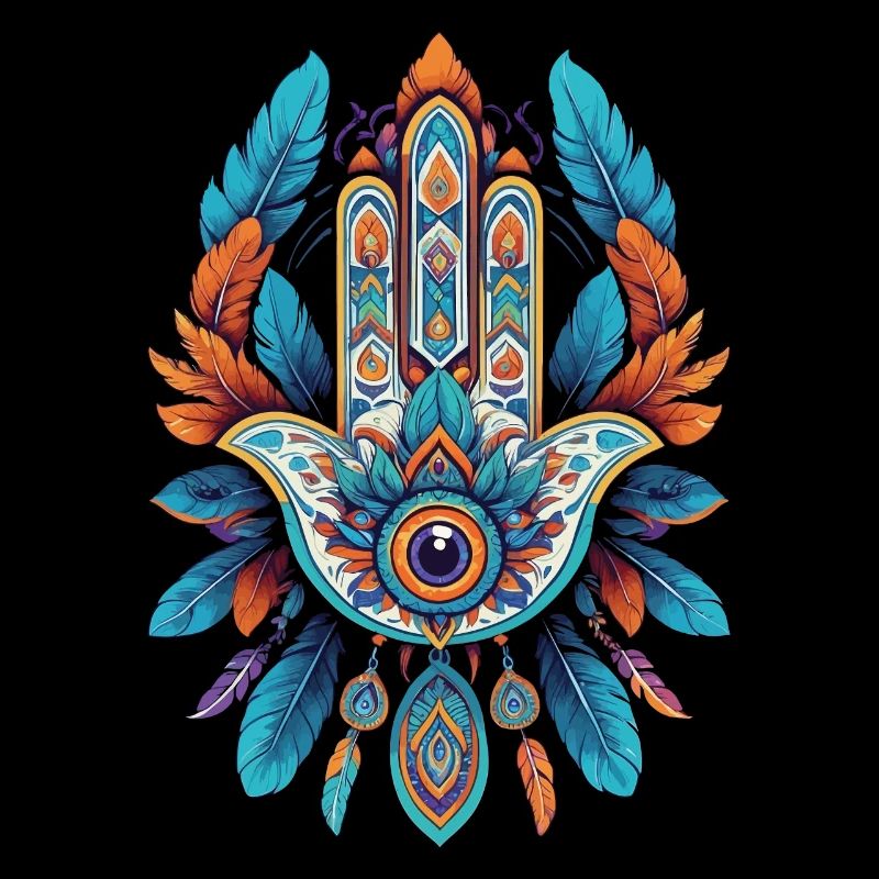 Spiritual Hamsa Hand Mandala Feathers