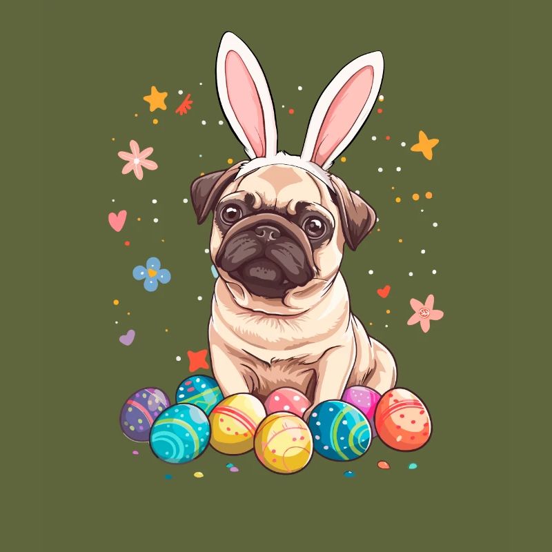 Pug easter eggs Hunting easter day