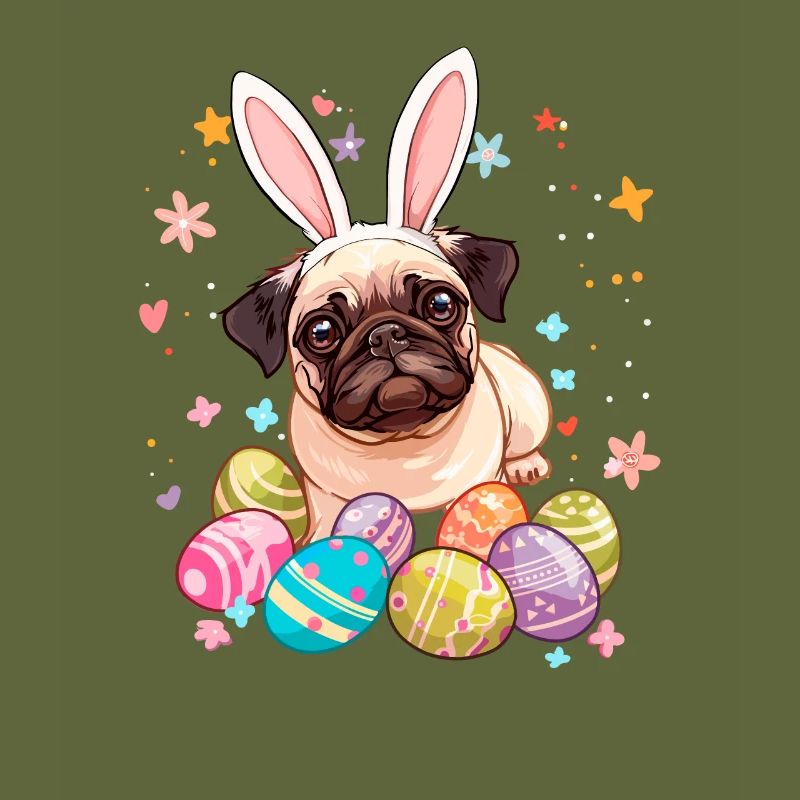 Pug easter eggs Hunting easter day