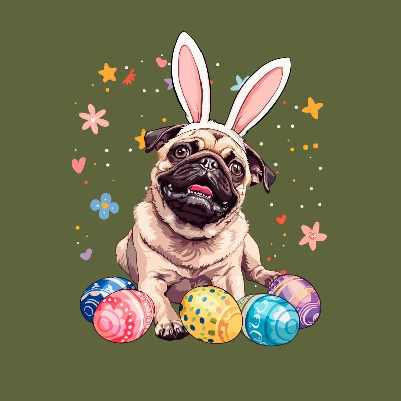 Pug easter eggs Hunting easter day