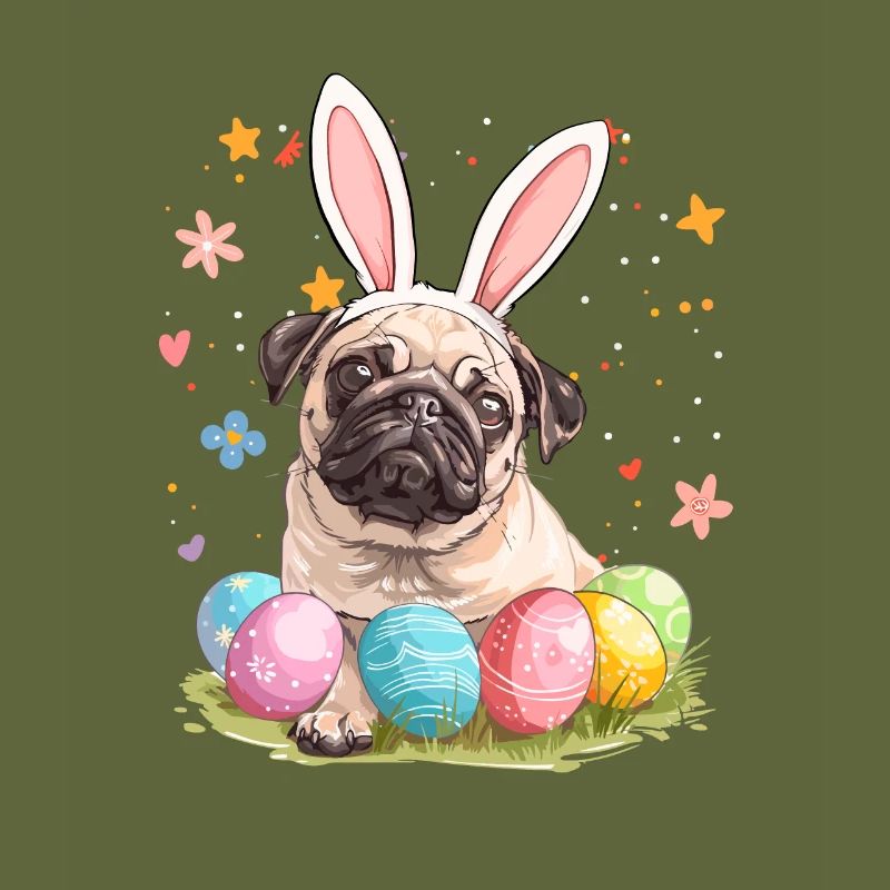 Pug easter eggs Hunting easter day