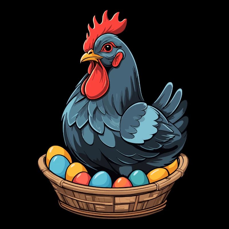 Easter Chicken Colorful Cute Funny Easter Eggs Nest