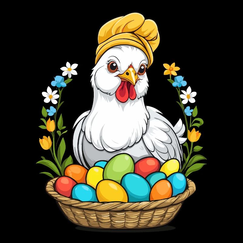 Easter Chicken Colorful Cute Funny Easter Eggs Nest