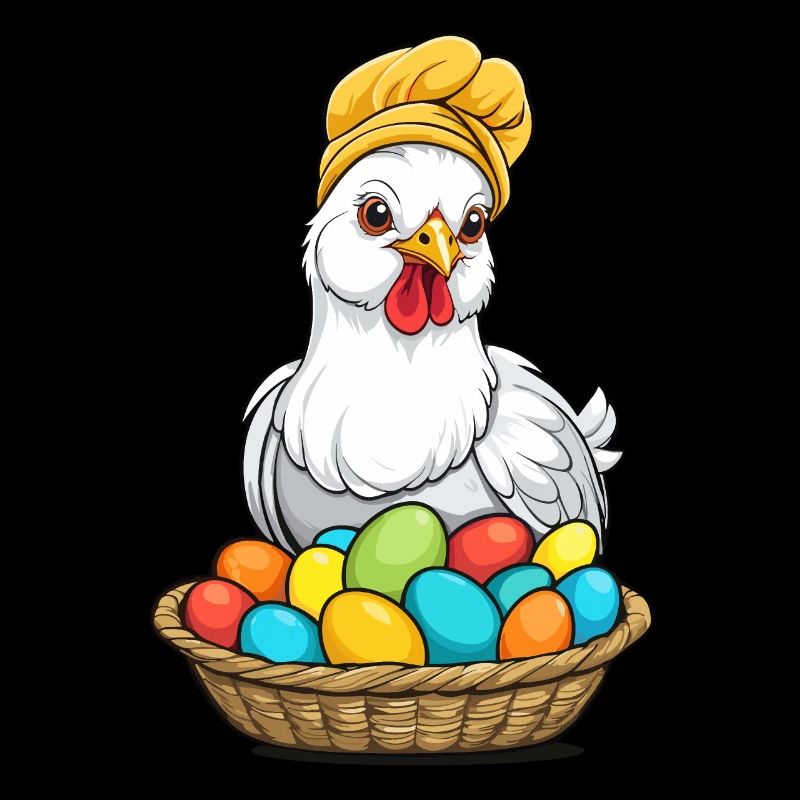 Easter Chicken Colorful Cute Funny Easter Eggs Nest