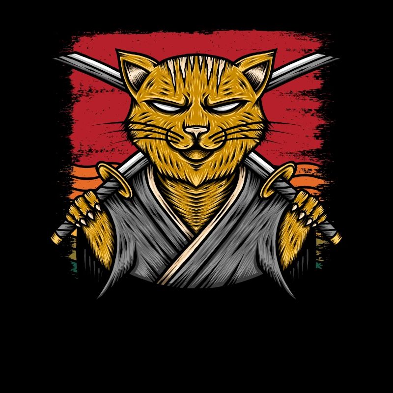 Japonais Samouraï Cat Warrior Retro Ninja