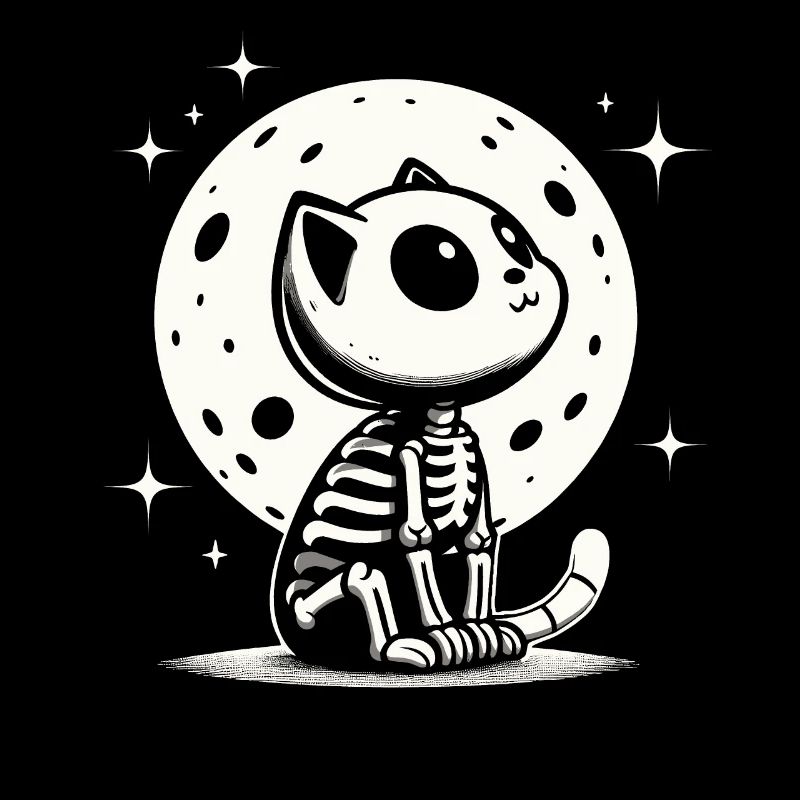 Halloween Cat Full Moon Star Night Skeleton Fun