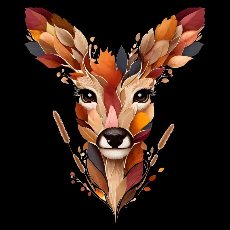 Un cerf, fait de différentes feuilles