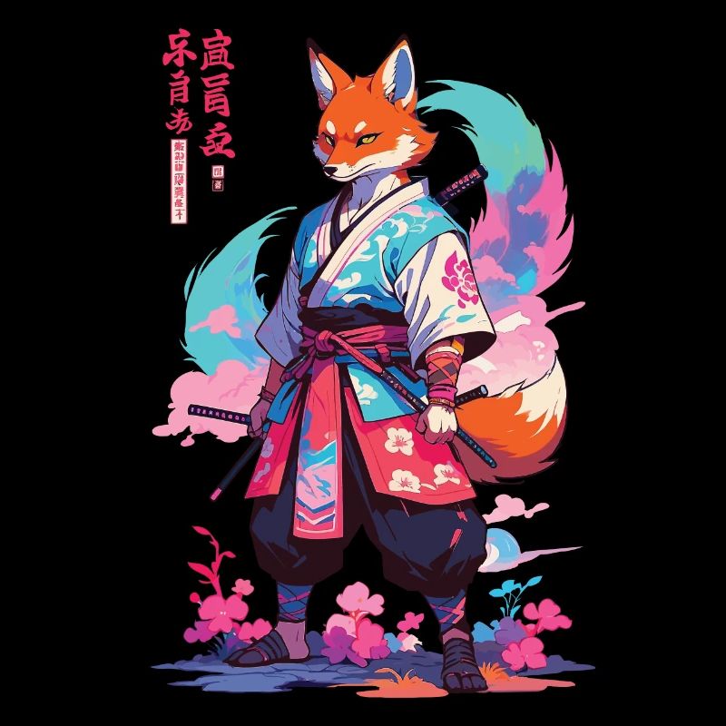 Kitsune Samurai Fuchs Aesthetic Vaporwave Stil