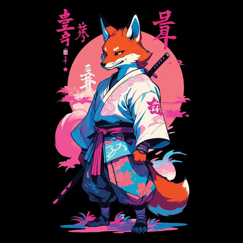Kitsune Samurai Fuchs Aesthetic Vaporwave Stil