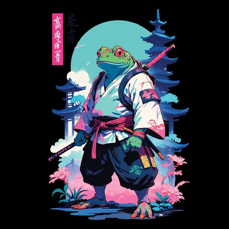 Grenouille samouraï Esthétique Style Vaporwave
