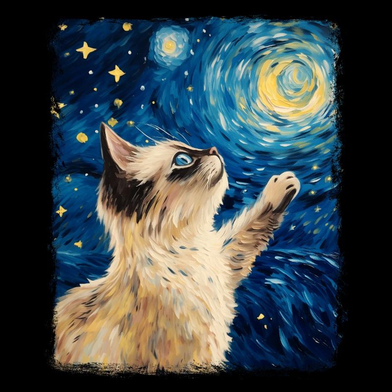 Birman Cat Starry Night Painting