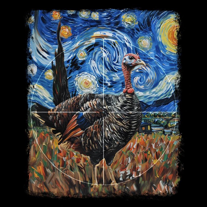 Chasse à la dinde, chasseur de dinde, peinture de nuit étoilée
